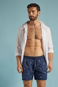 Embroidered Shark Swim Trunks