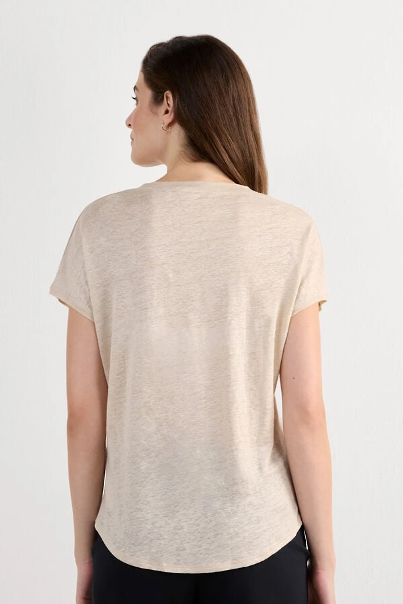 The Pure Linen Short Sleeve V-Neck Top
