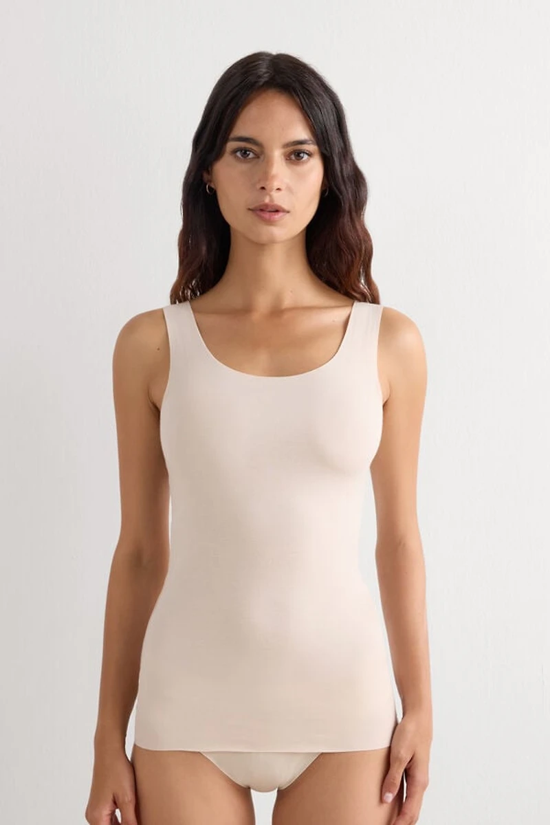 Raw Edge Round Neck Cotton Tank Top