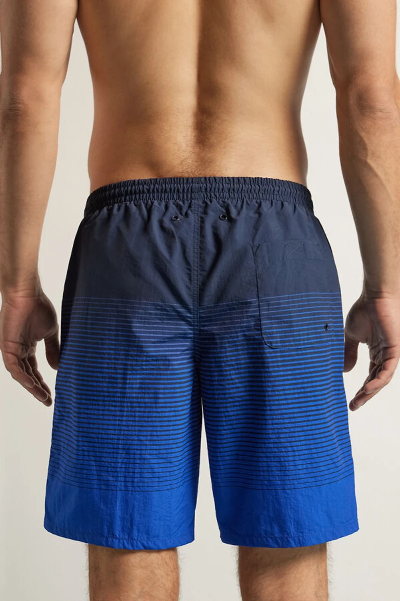 Stripe Print Long Swim Trunks