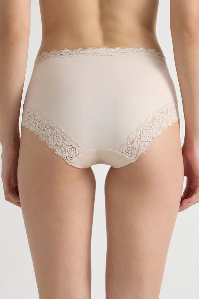 Semi-High Rise Cotton and Lace Panties
