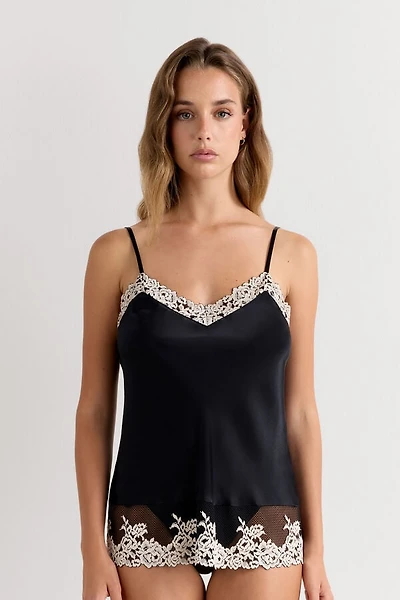 Pretty Flowers Thin Strap Silk Tank Top