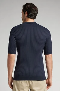 Ribbed Cotton Short Sleeve Knit Polo Shirt