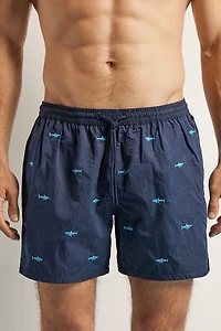 Embroidered Shark Swim Trunks