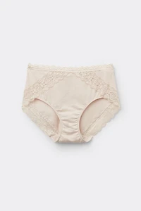Semi-High Rise Cotton and Lace Panties