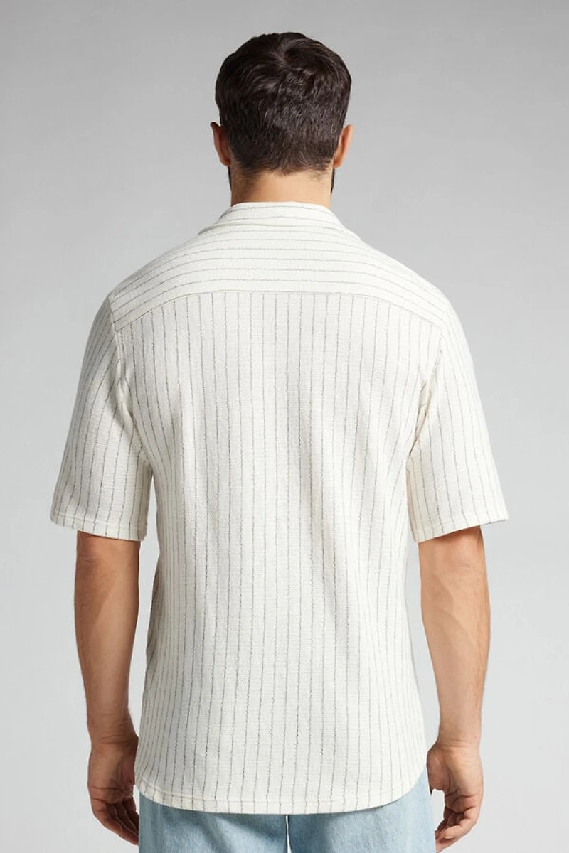 Short Sleeved Bowling Shirt with Stripes