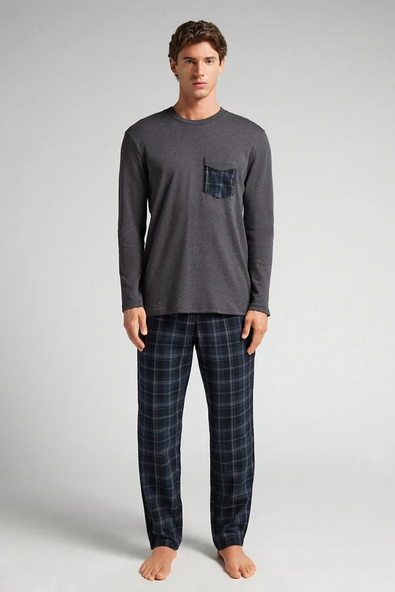Check Print Full Length Cotton Pajamas
