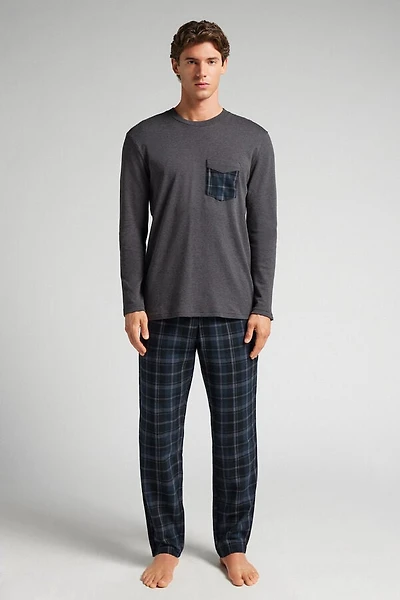 Check Print Full Length Cotton Pajamas