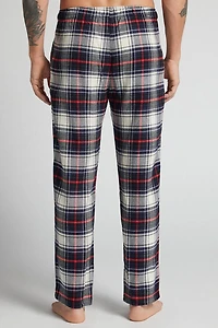 Brushed Check Print Cotton Full Length Pants
