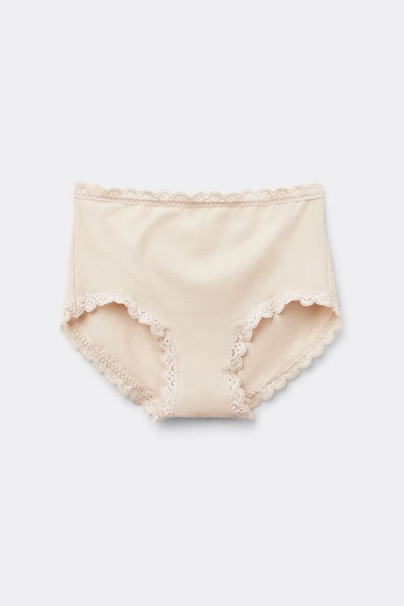 High Rise Cotton and Lace Hipsters