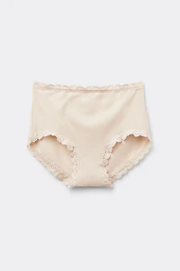 High Rise Cotton and Lace Hipsters