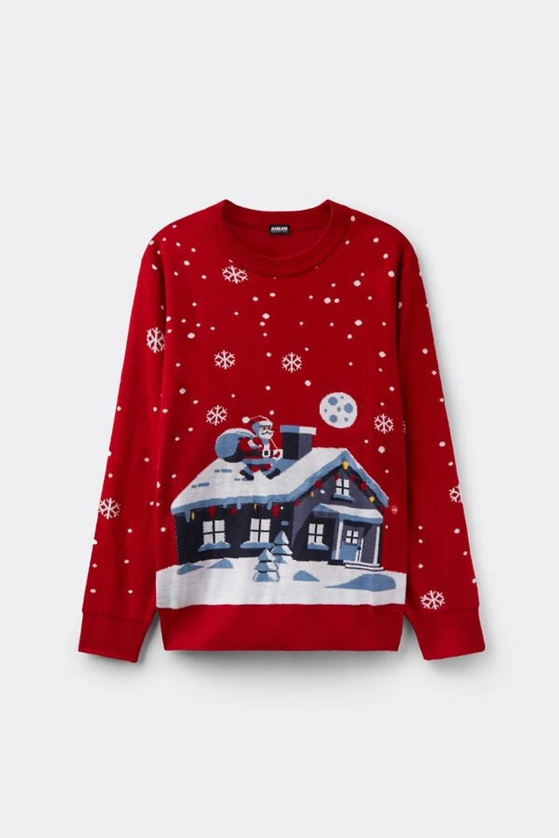Santa Claus House Sweater with Lights