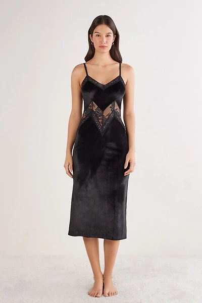 La Femme Fatale Long Velvet and Lace Slip