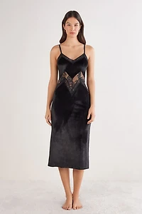 La Femme Fatale Long Velvet and Lace Slip