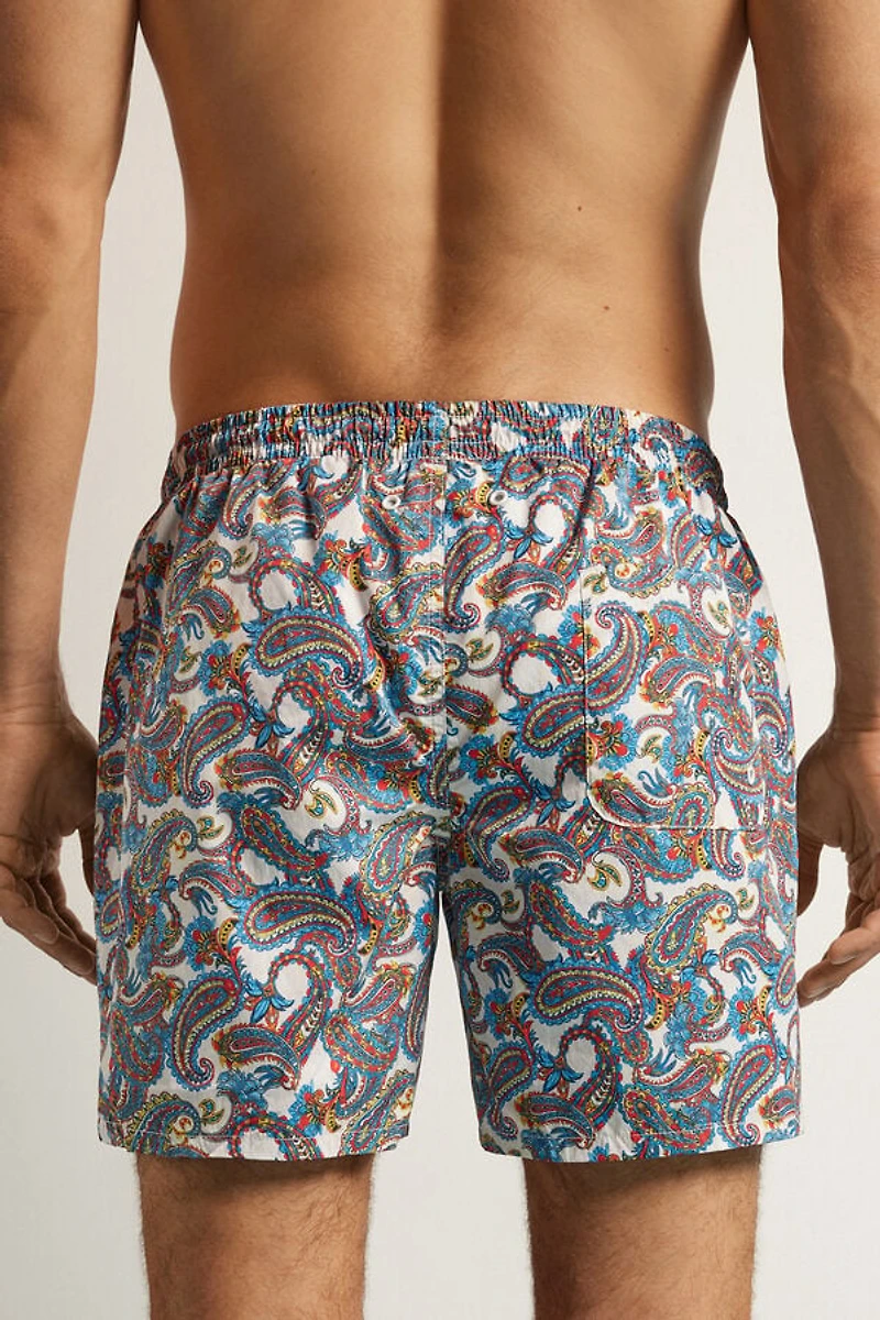 Multicolor Paisley Print Swim Trunks
