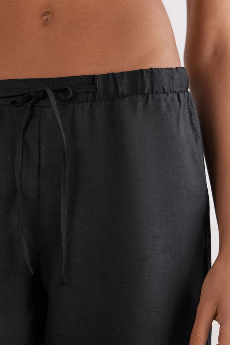 The Pure Linen Full Length Drawstring Pants Fabric