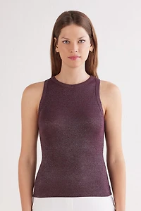 Ribbed Cotton Lamé Tank Top