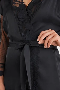 All About Flowers Viscose Satin and Tulle Kimono