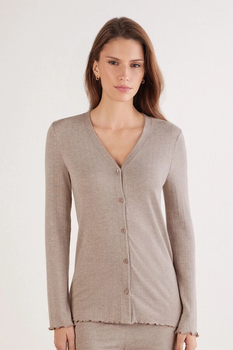 Luxyury Softness Button Up Modal Top with Cashmere