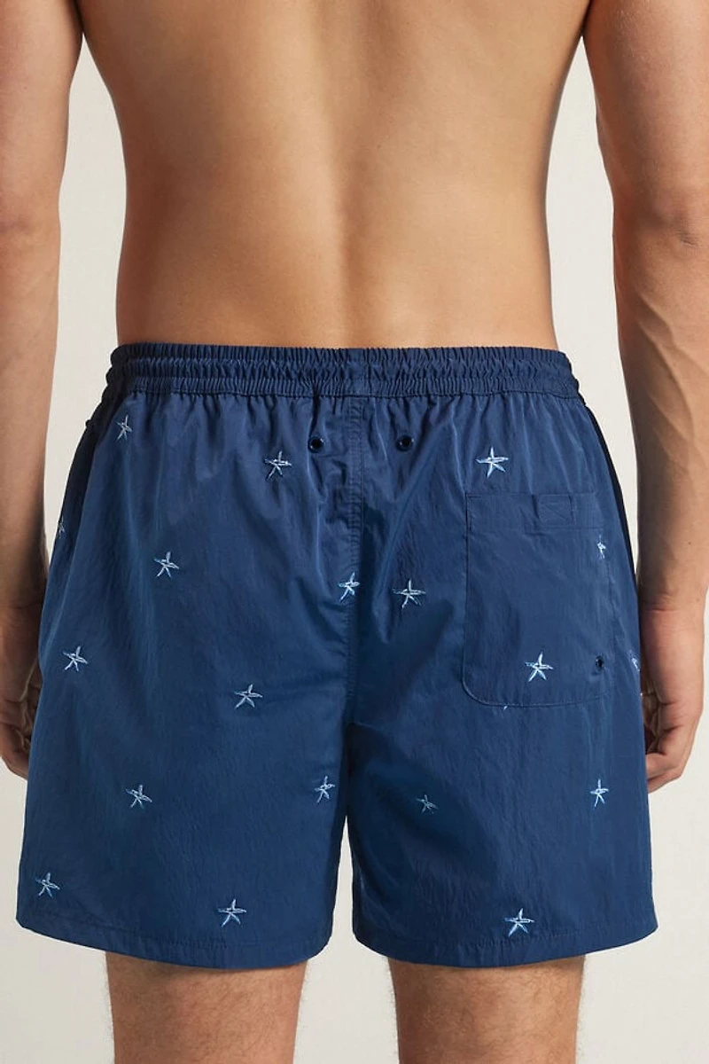 Embroidered Starfish Swim Trunks
