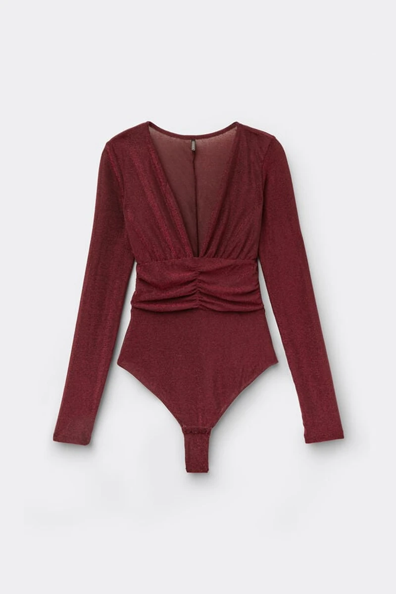 Shimmering Passion Long Sleeve Lamé Bodysuit