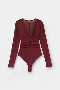 Shimmering Passion Long Sleeve Lamé Bodysuit