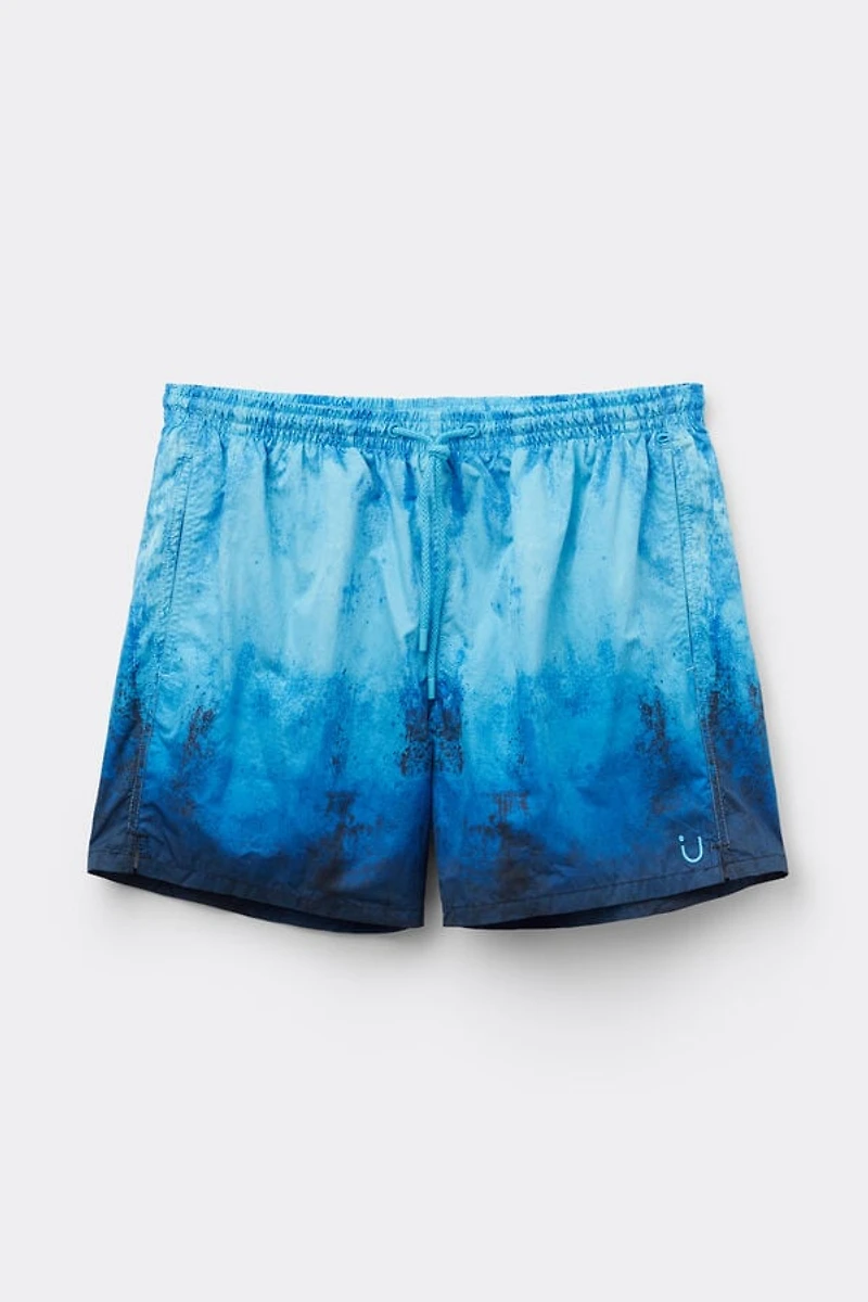 Blue Shaded Print Swim Trunks