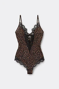 Sensual Attitude Animal Print Microfiber and Lace Bodysuit