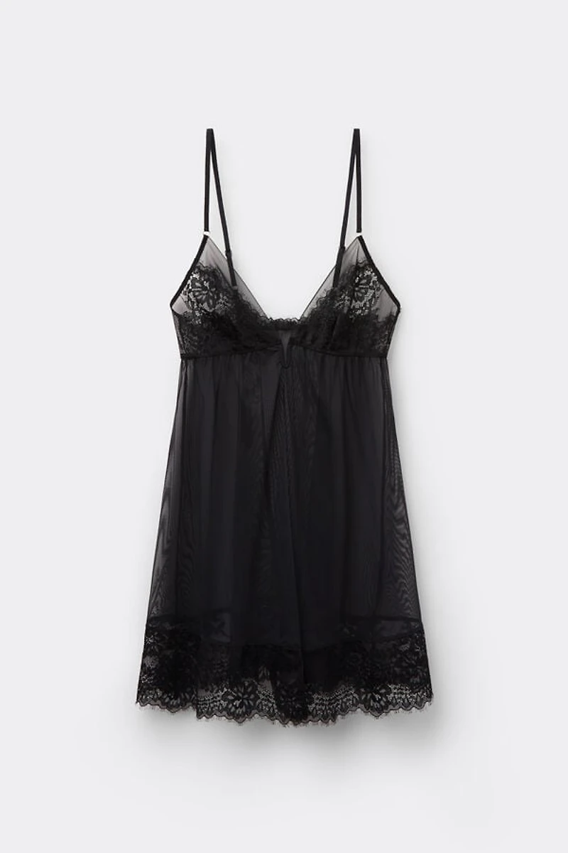 Sheer Glamour Tulle and Lace Babydoll