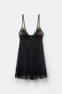 Sheer Glamour Tulle and Lace Babydoll