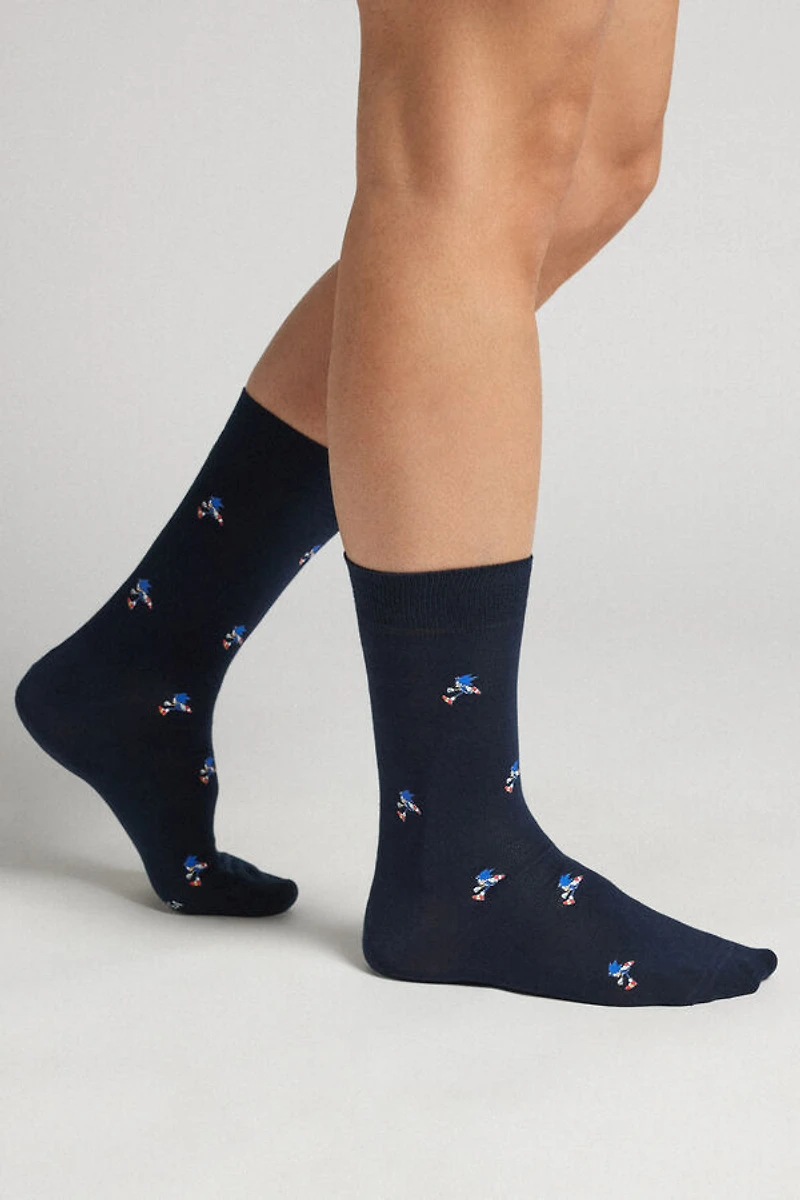 Sonic Print Cotton Crew Socks