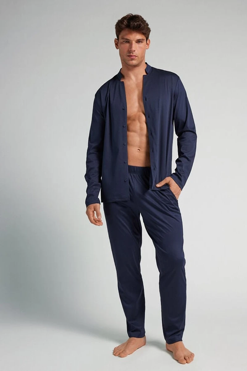 Open Front Full Length Pajamas Cotton