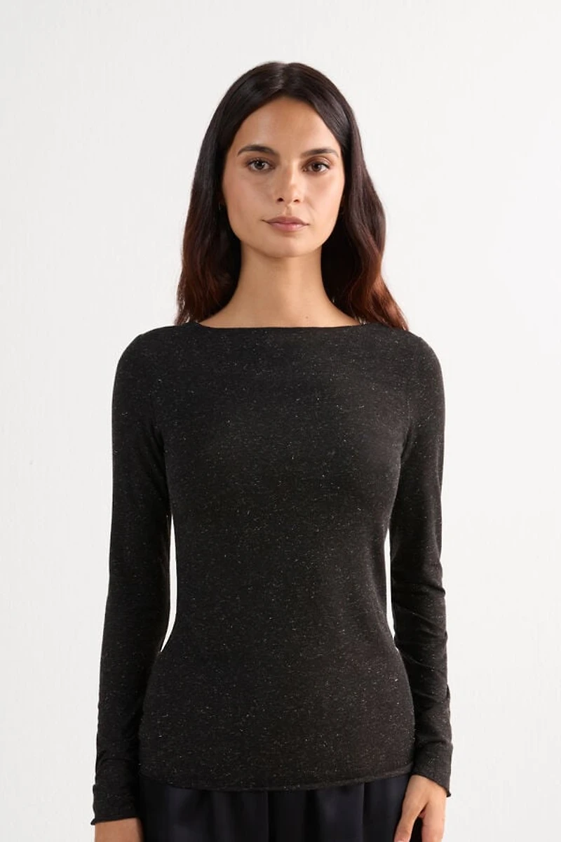 Crewneck Top Modal Light with Cashmere Lamé