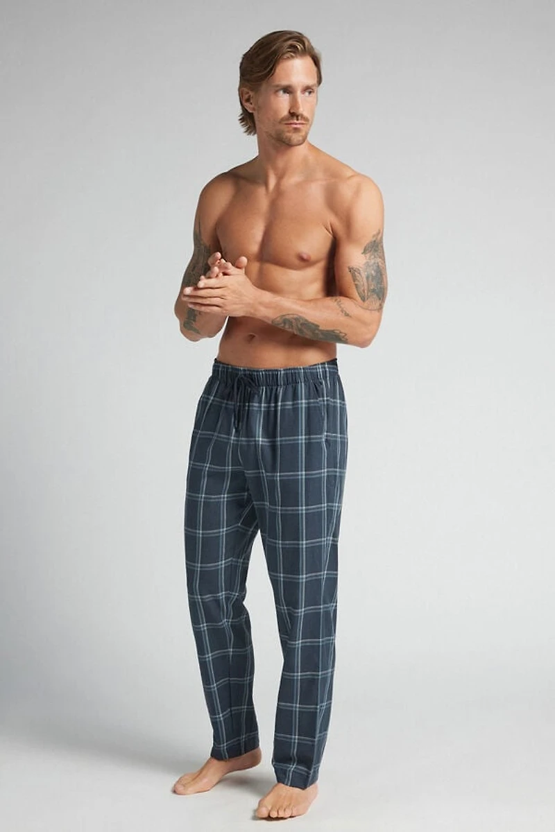 Full Length Pants Denim Check Print Cloth