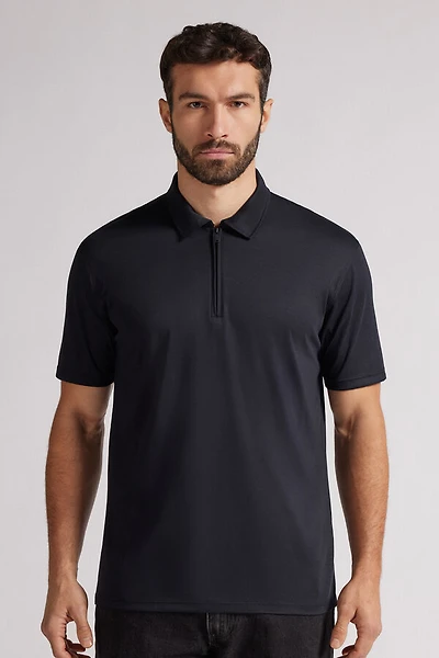 Short Sleeve Zip Polo Shirt Premium Mercerized Cotton