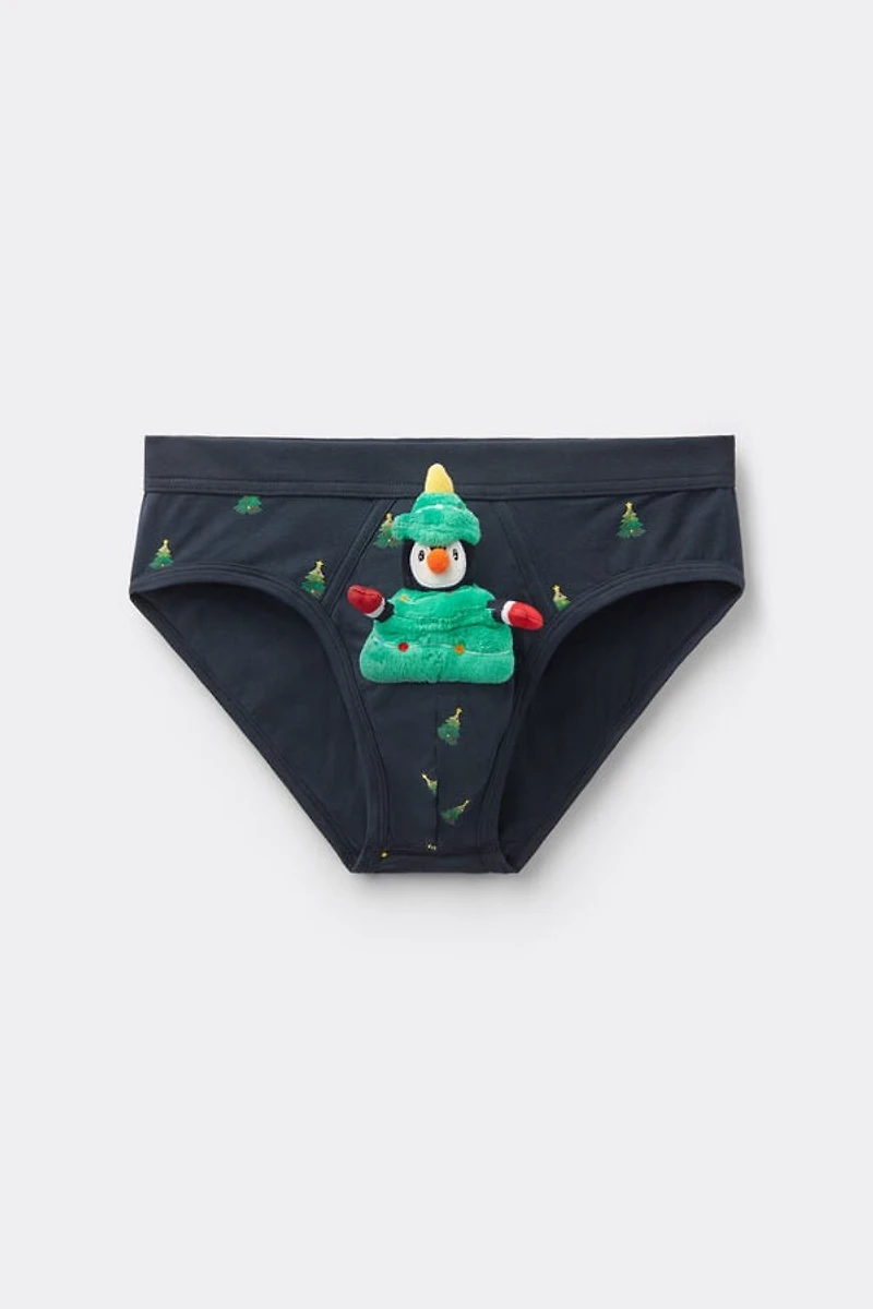 Plush Penguin and Christmas Tree Superior Cotton Briefs