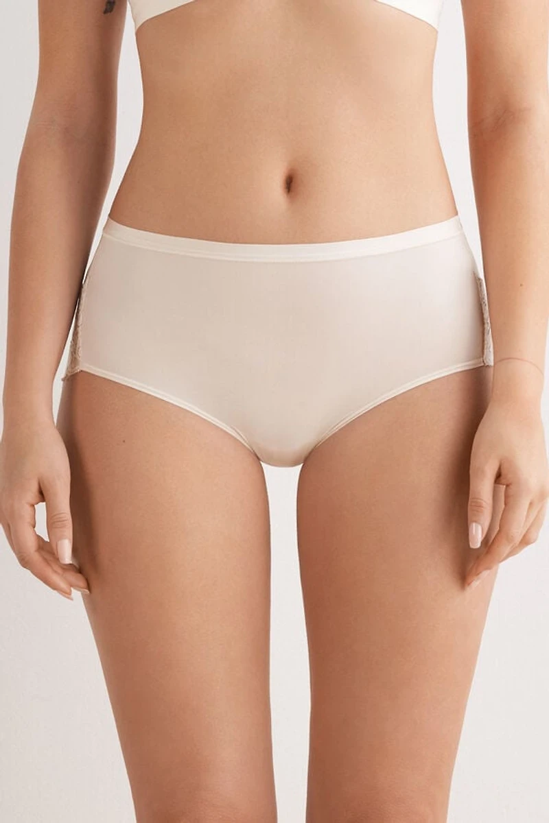 Microfiber and Lace High Rise Panties