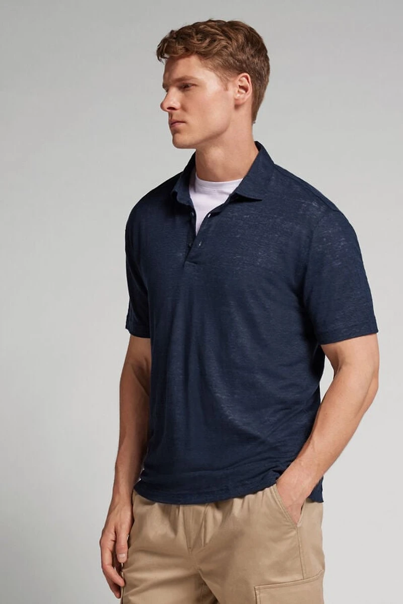 Short Sleeve Linen Polo
