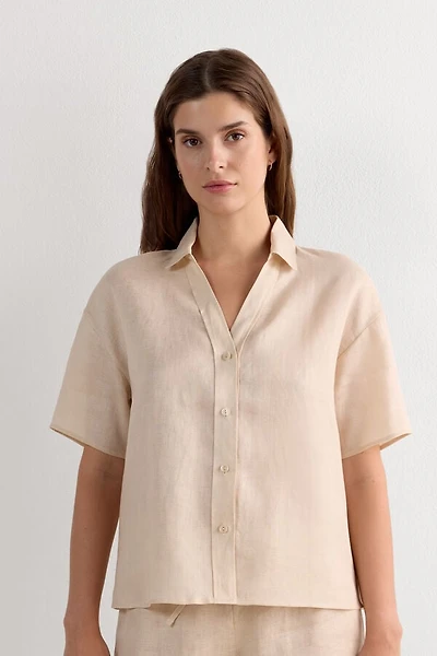 The Pure Linen Short Sleeve Shirt Fabric