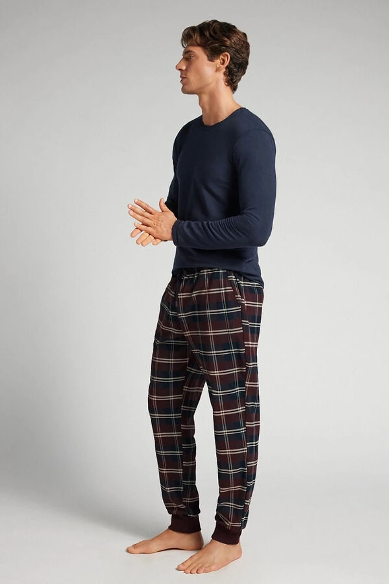 Blue Tartan Full Length Cotton Pants