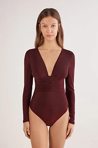 Shimmering Passion Long Sleeve Lamé Bodysuit