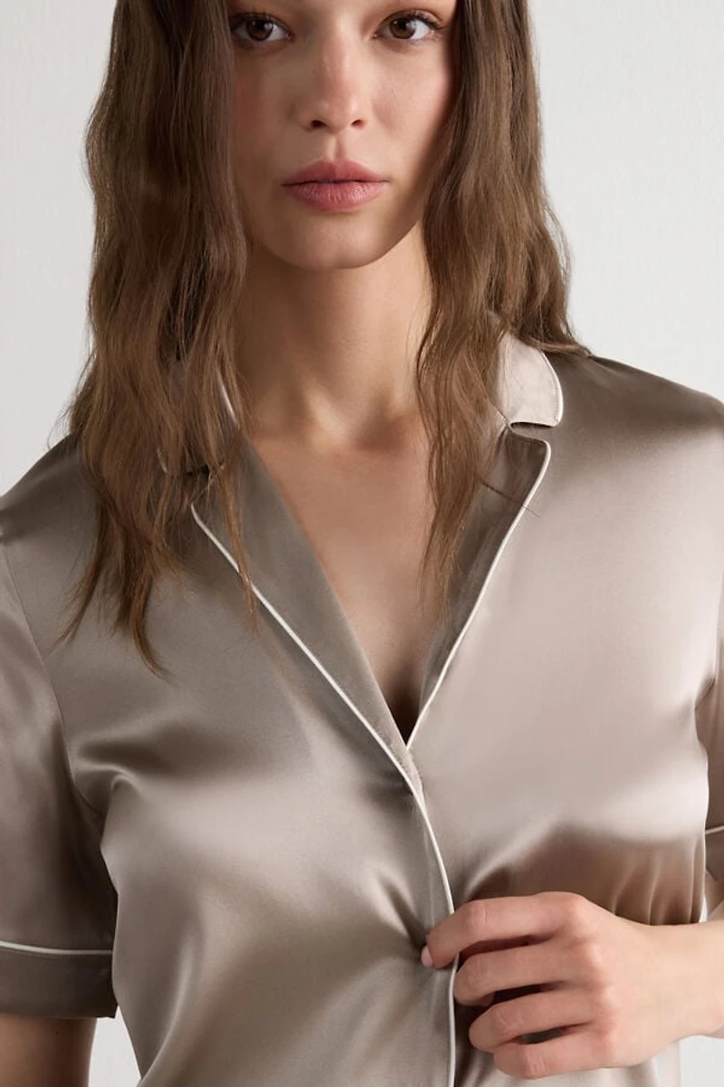 Menswear Cut Short Sleeve Silk Shirt