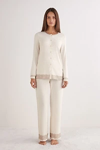 Lace Trim Button Up Full Length Pajamas Modal