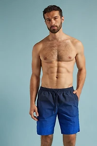 Stripe Print Long Swim Trunks