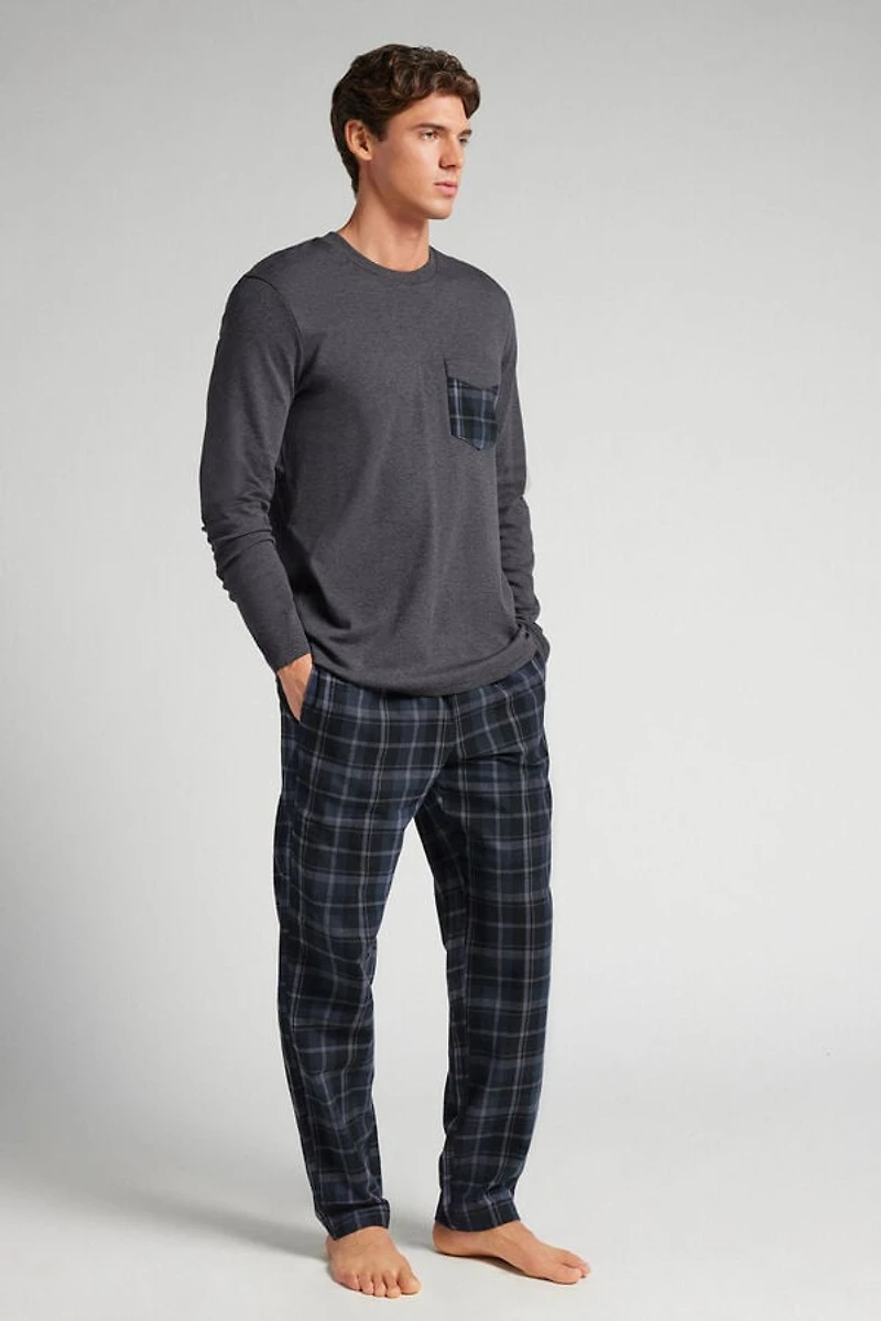 Check Print Full Length Cotton Pajamas