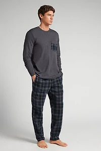 Check Print Full Length Cotton Pajamas