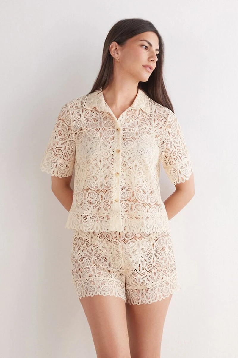 Italian Rivera Short Sleeve Lace Shirt
