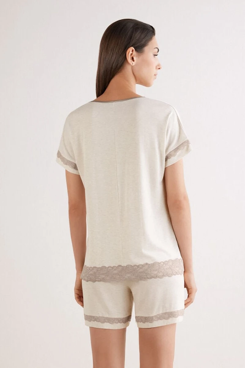 Lace Trim Short Pajamas Modal