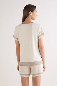 Lace Trim Short Pajamas Modal