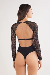 Glimmer of Pleasure Long Sleeve Lace Bodysuit